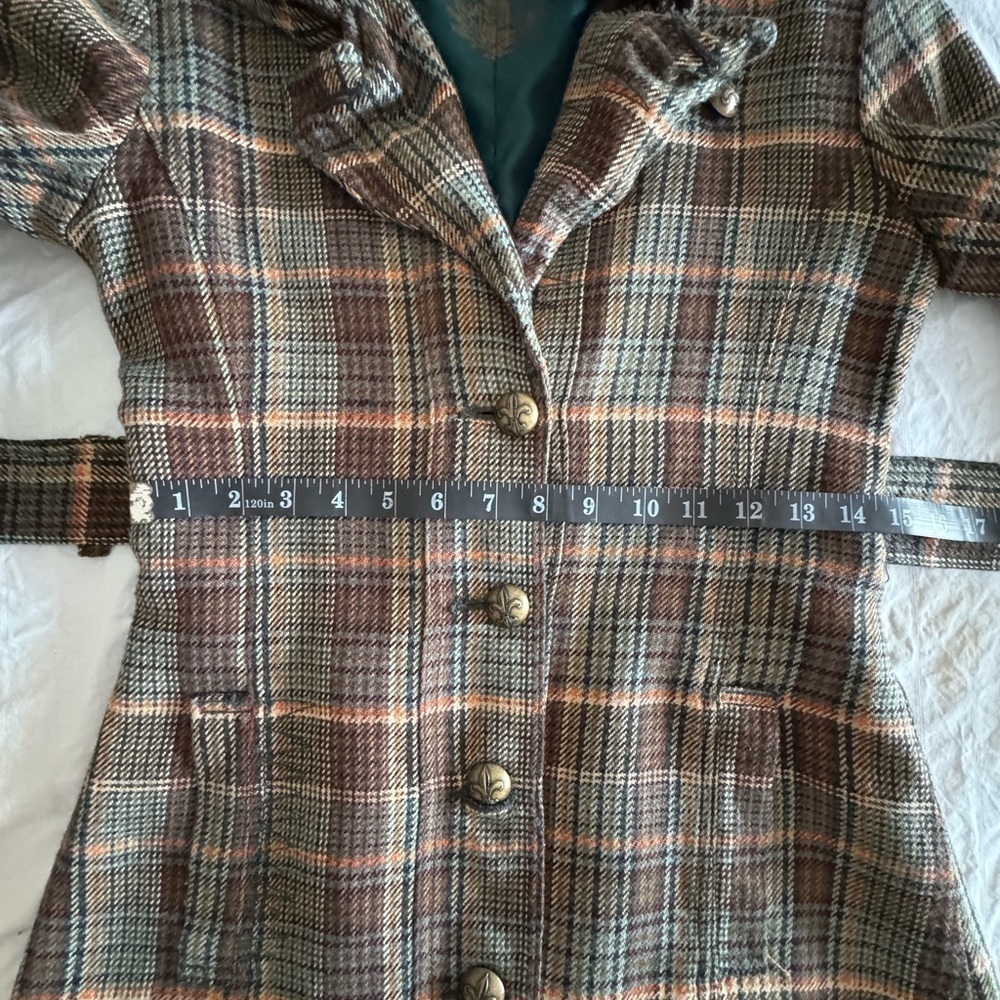 B B Dakota Plaid Pea Coat Size Small lined Green - Picture 16 of 17